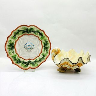 2pc Fitz and Floyd Ceramic Plate and Bowl, Seashell