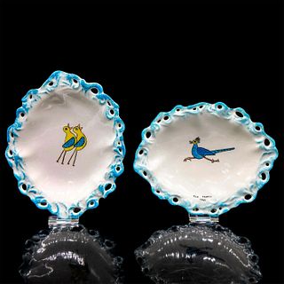 2pc Vintage Ceramic Plates, Bird, Signed