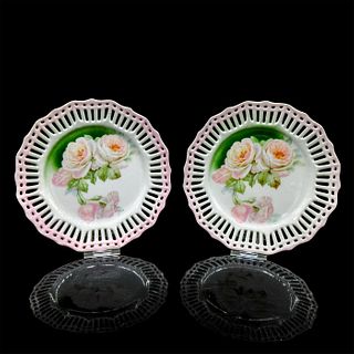 2pc Vintage German Porcelain Dessert Plates, Roses