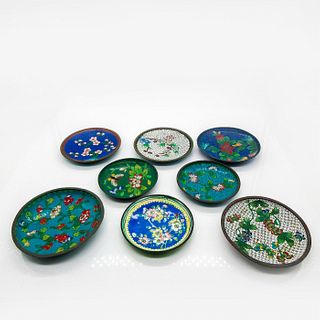 8pc Antique Chinese Cloisonne Mini Decorative Plates
