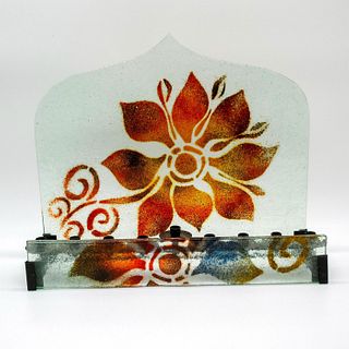Mid Century Art Glass Floral Menorah
