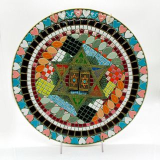 Vintage Judaica Vibrant Mosaic Tiles, Star Of David Center