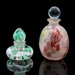 2pc Vintage Art Glass Perfume Bottles with Stoppers