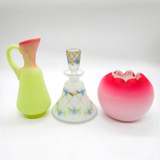 3pc Vintage Decorative Glass Vase, Jug, and Perfume Bottle
