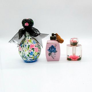 3pc Vintage Glass Rose Perfume Bottles Collection