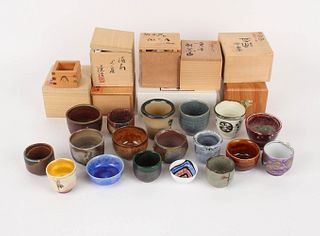 Group of Salt-Glazed Stoneware Sake Cups