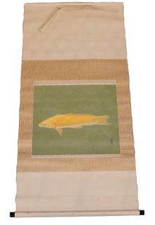 Japanese Scroll Painting with Image of a Carp