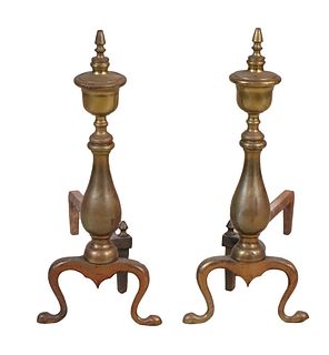 Pair of Urn Top Brass and Iron Andirons
