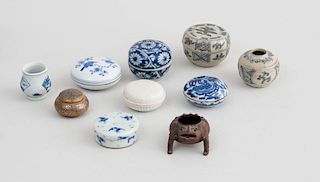 GROUP OF SIX CHINESE AND OTHER SEAL PASTE BOXES AND COVERS