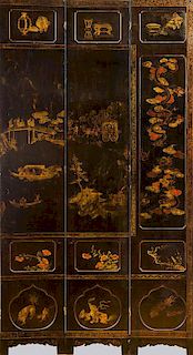 CHINESE BLACK LACQUER AND PARCEL-GILT TWELVE PANEL SCREEN