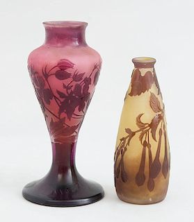 TWO GALLÉ CAMEO CUT GLASS SMALL VASES