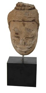 Khmer Carved Sandstone Head of Buddha