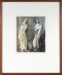 Henry Moore, Color Lithograph, Man and Woman