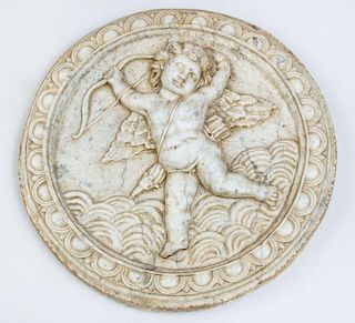 ITALIAN BAROQUE CARVED MARBLE TONDO WITH CUPID
