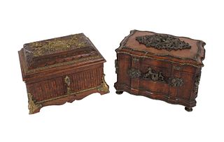 Two Metal-Mounted Oak Jewelry Boxes