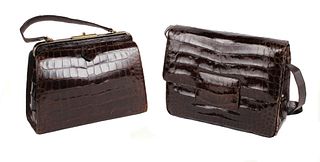 Vintage Brown Palizzio Faux Crocodile Handbag