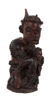 African Carved Wood Figure of a Kneeling Man