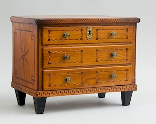 ITALIAN NEOCLASSICAL INLAID FRUITWOOD MINIATURE CHEST OF DRAWER