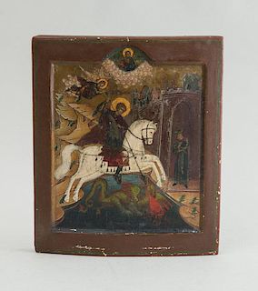 RUSSIAN ICON OF ST. GEORGE AND THE DRAGON
