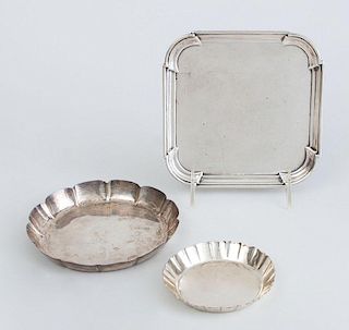 GEORGE I SILVER WAITER AND TWO SILVER SWEETMEAT DISHES
