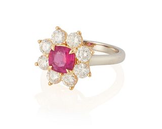 A natural Burmese pink sapphire and diamond ring