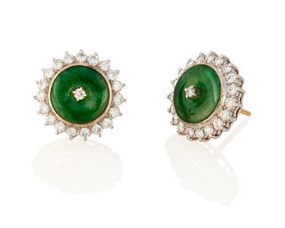 A pair of jade and diamond earrings
