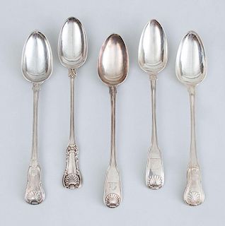 FIVE GEORGE III SILVER STUFFING SPOONS