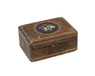 An Italian leather and pietra dura vanity box
