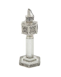 A silver mounted crystal oil lamp