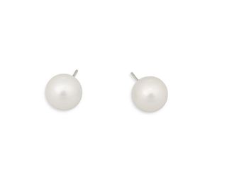 A pair of cultured pearl stud earrings