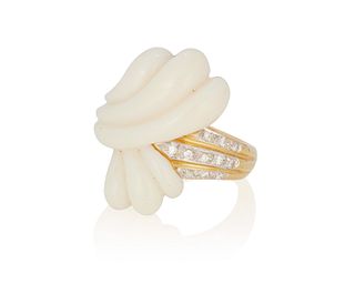 A white onyx and diamond ring