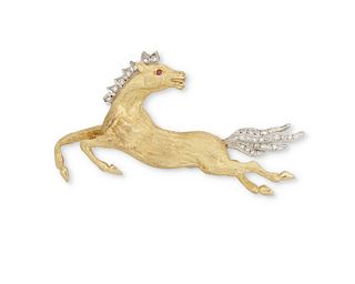 A diamond horse brooch