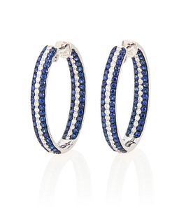 A pair of sapphire and diamond hoop earrings