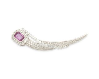 A pink sapphire and diamond brooch/pendant