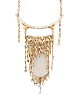 An opal and diamond waterfall necklace