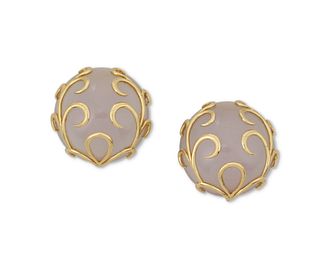 A pair of rose quartz domed earrings