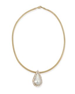 A mabe pearl and diamond necklace