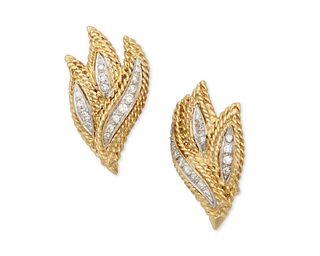 A pair of diamond foliate earrings