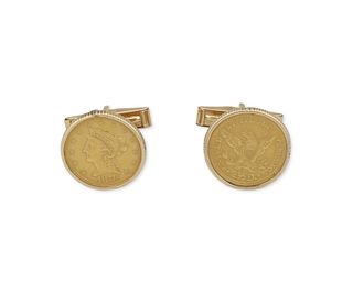 A pair of $2 1/2 dollar Liberty coin cufflinks