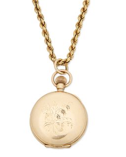 A Waltham covered pocket watch with chain