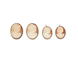 Four shell cameo pendant brooches