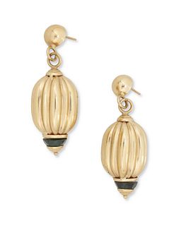 A pair of gold and onyx earrings