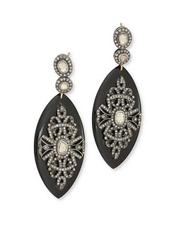 A pair of Indian diamond and onyx ear pendants