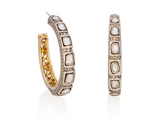 A pair of Indian diamond hoop earrings