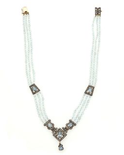 An aquamarine and diamond necklace