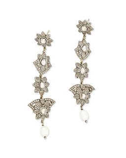 A pair of Indian diamond and pearl foliate ear pendants