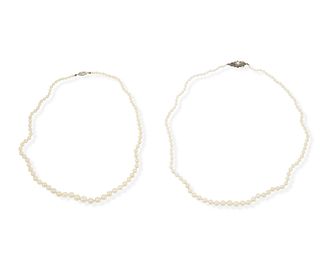 Two cultured pearl necklaces, including Mikimoto