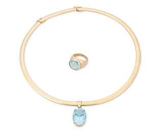 A group of blue topaz jewelry