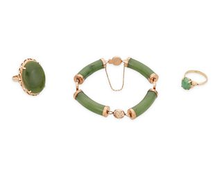 A group of jade jewelry