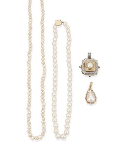 A group of four pearl jewelry items